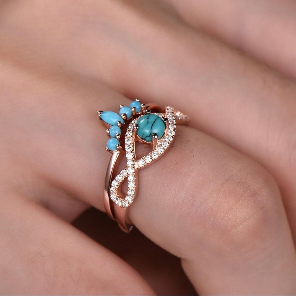 European and American Fashion Turquoise Ring Ins Trendy Minimalist Rose Gold Couple Rings for Women