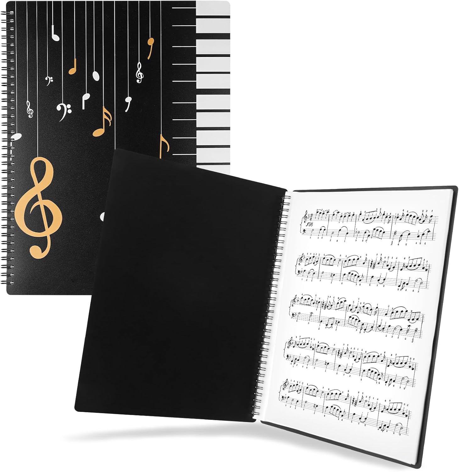 Dossier partition musique A4 Capacité 120 pages avec 60 pochettes Affichage recto-verso Organiseur musique pour partition piano Dessin artistique Rangement documents Idéal f noir