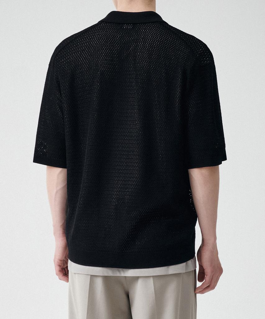 Musinsa Standard Crochet Collared Short Sleeve Cardigan [Black]