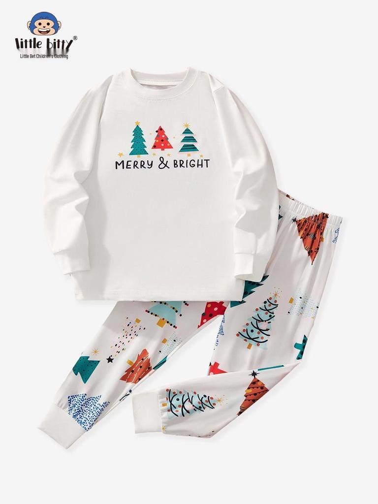 Ensemble Pyjama de Noël Automne/Hiver pour Enfants - Haut à Manches Longues & Pantalon avec Imprimé Dessin Animé