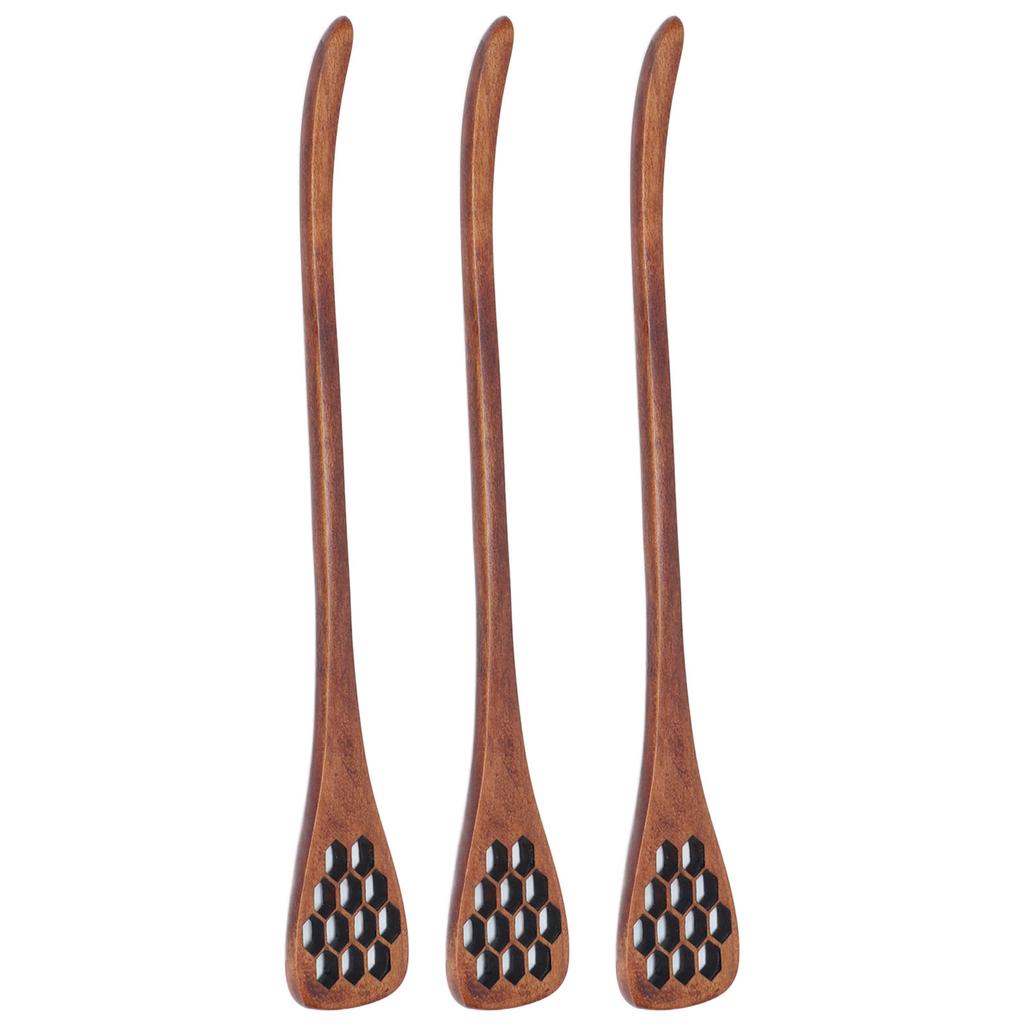 3Pcs Honey Dipper Reusable Wooden Carving Honey Spoon Mixing Stick for Home Kitchen