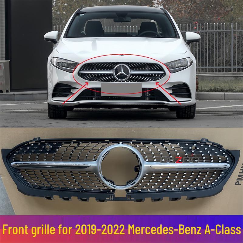 Подходит для Mercedes-Benz A-Class W177/W176: Серебристая решетка радиатора A220L, Черная решетка радиатора A180, Решетка радиатора A200 «Звездное небо» Mirror Large Emblem Black/Silver (1 piece)