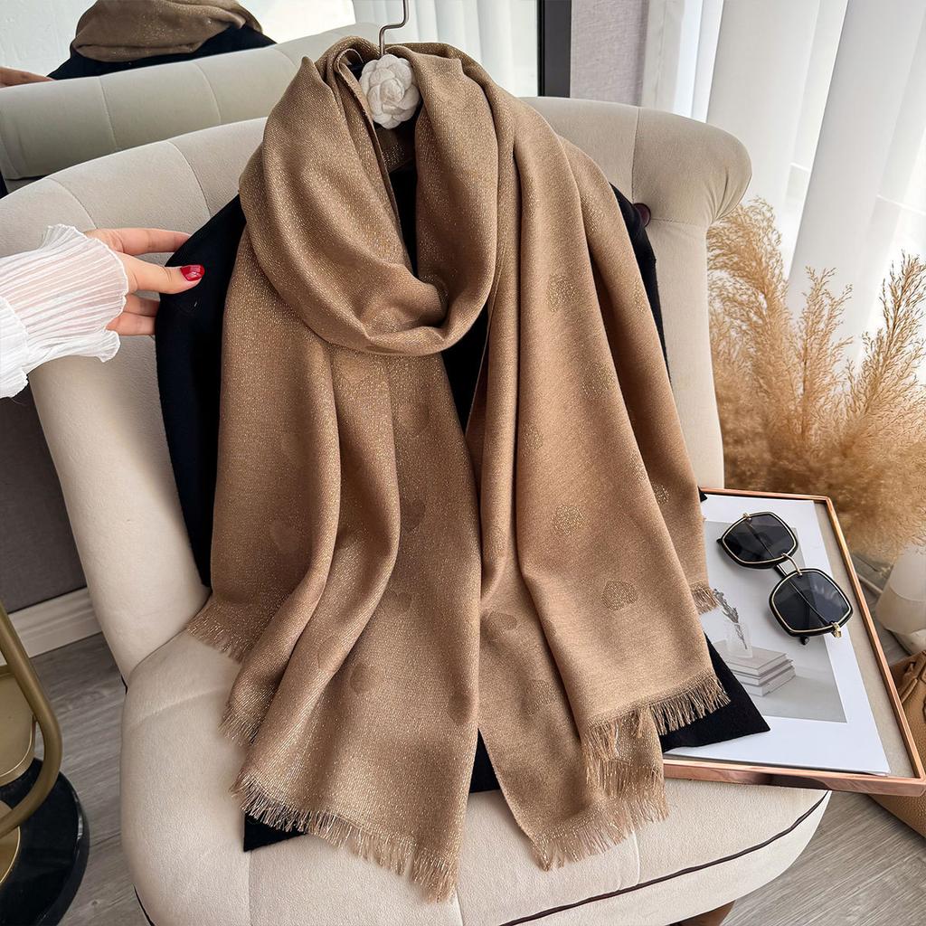 Cute Peach Heart Scarf Women'S Korean Version Versatile Outdoor Imitation Cashmere Warm Shawl Double-Sided Large Shawl Dual-Purpose