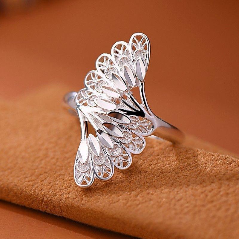 Vintage Ethnischer Pfauenfeder Hohlring für Damen Übertriebener Persönlichkeits-Offener Zeigefingerring Vielseitiger Schmuck
