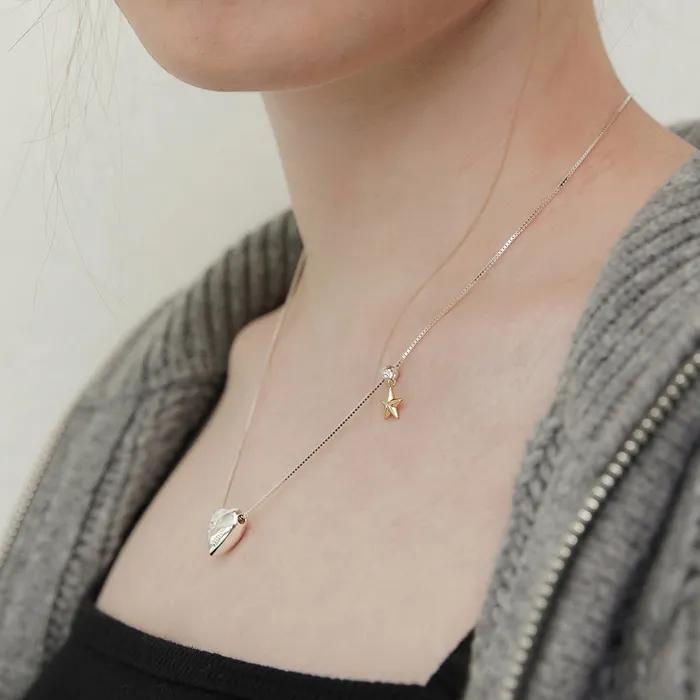 (Silver 925) Chocolat Heart Star Dangle Necklace NZ2162
