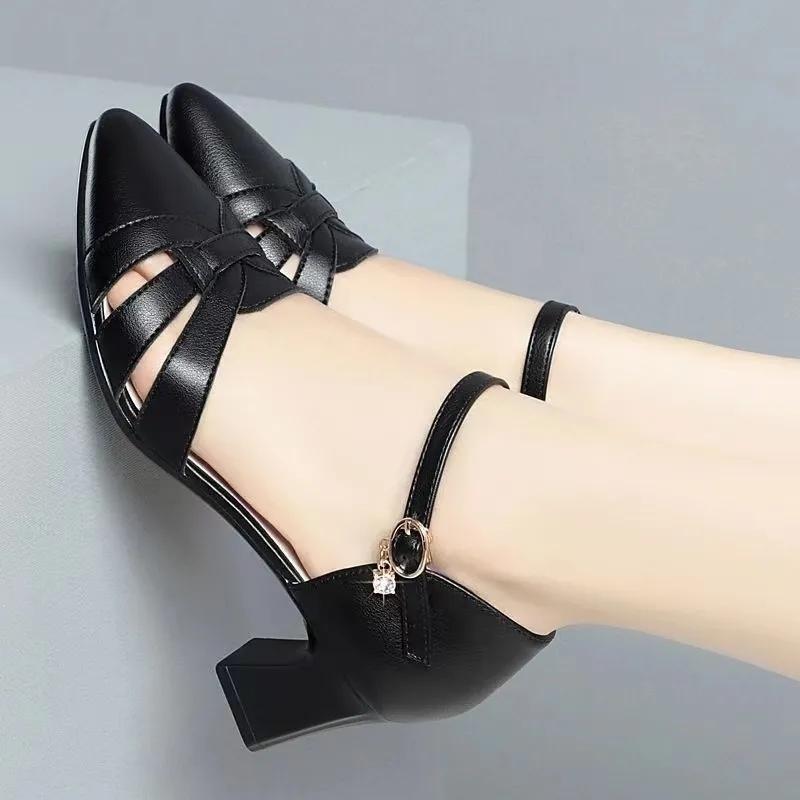 fashion sweet beige high quality buckle strap high quality pumps women casual black comfort office work shoes ab512
