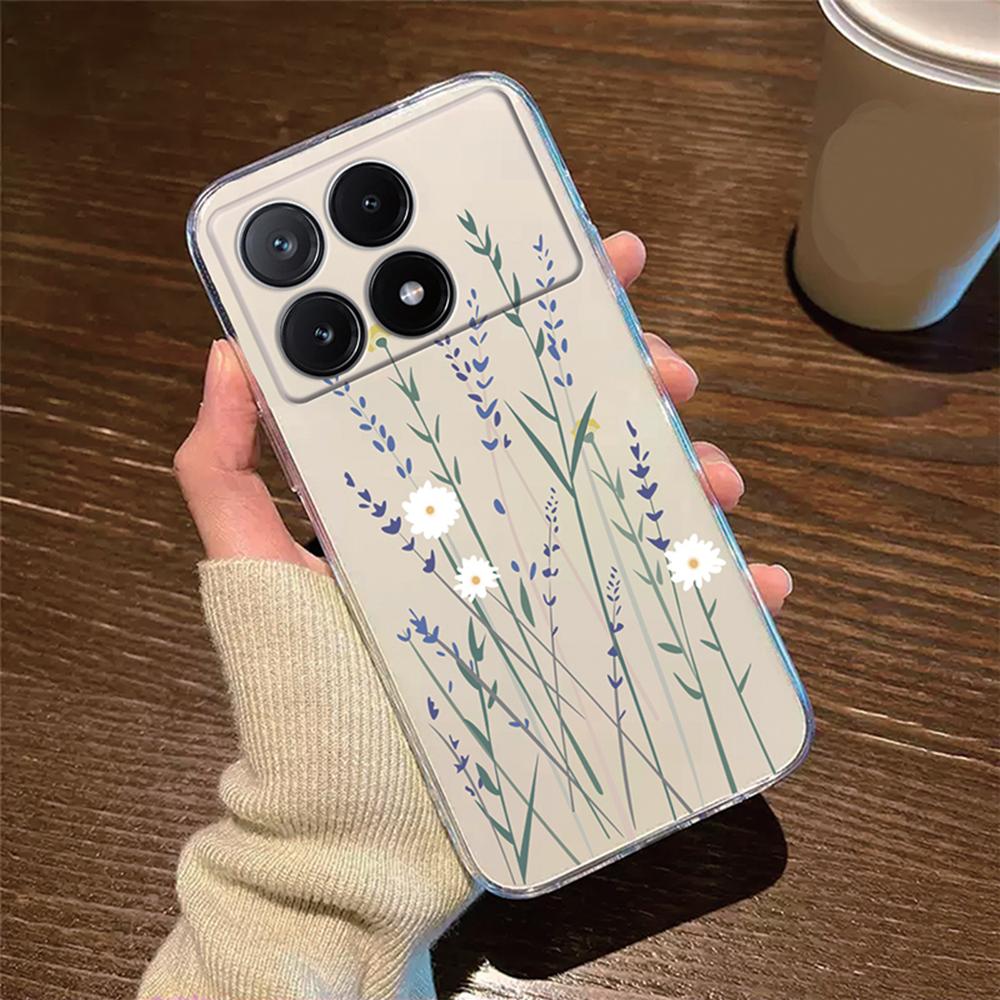 Phone Case For Xiaomi Poco X6 X5 X4 M4 Pro Rose Flower Oil Painting Protection Clear Couple Transparent Daisy PocoX6 Pro Cover
