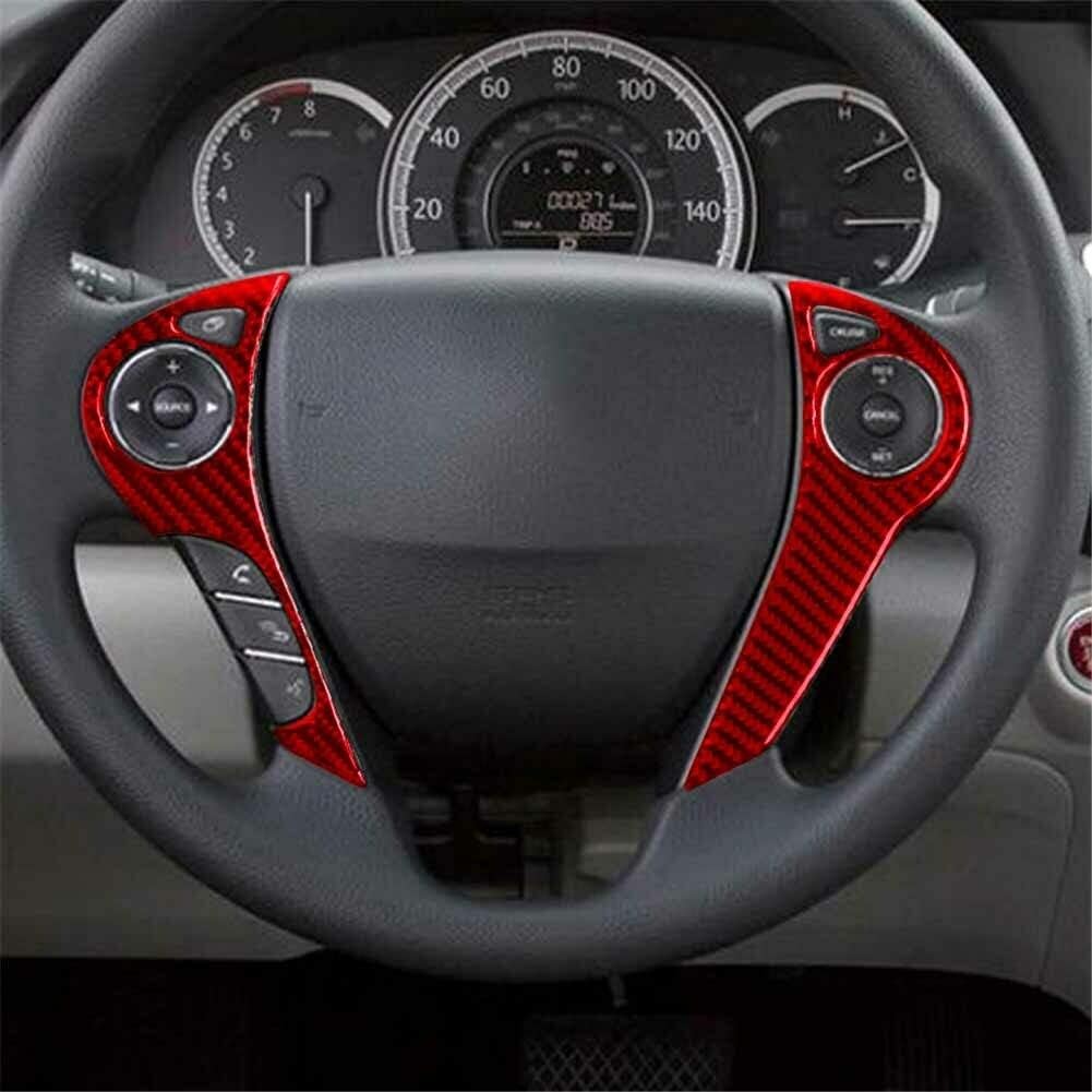 Car Red Carbon Fiber Steering Wheel Button B-Type Decorative Cover for Honda Accord 2013-17