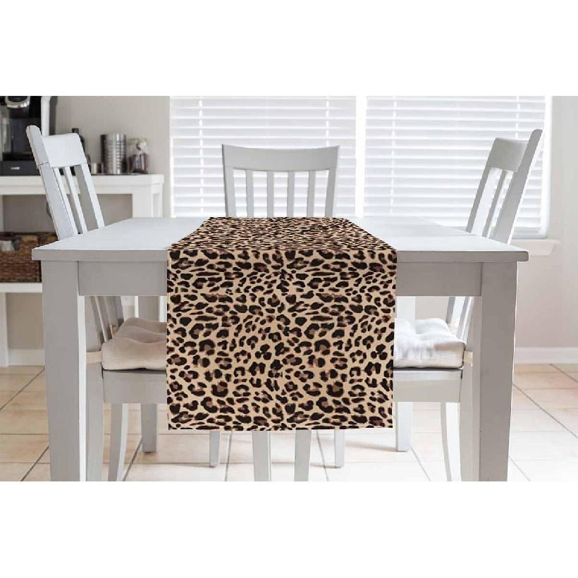 HOSNYE Table Runner Brown Leopard Pattern,Cotton Linen Table Runner Decoration for Kitchen Family Dinner Table Holiday Party Farmhouse Style 13 x 72