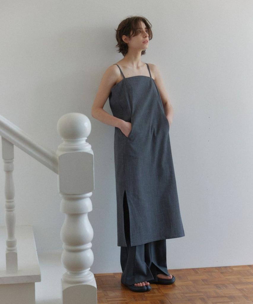 Okuka Strap Slit Dress - Deep Charcoal