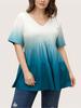 Gradient Plus Size V-Neck Casual Short Sleeve Cover-Up Shirt