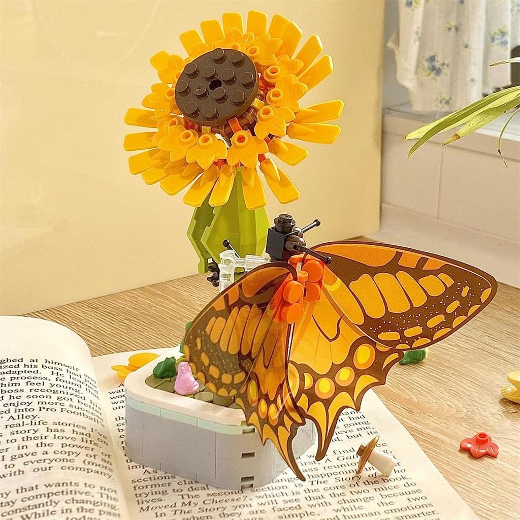 Bionic Eternal Flower Building Blocks: Sunflower and Rose Assembly Toy for Children