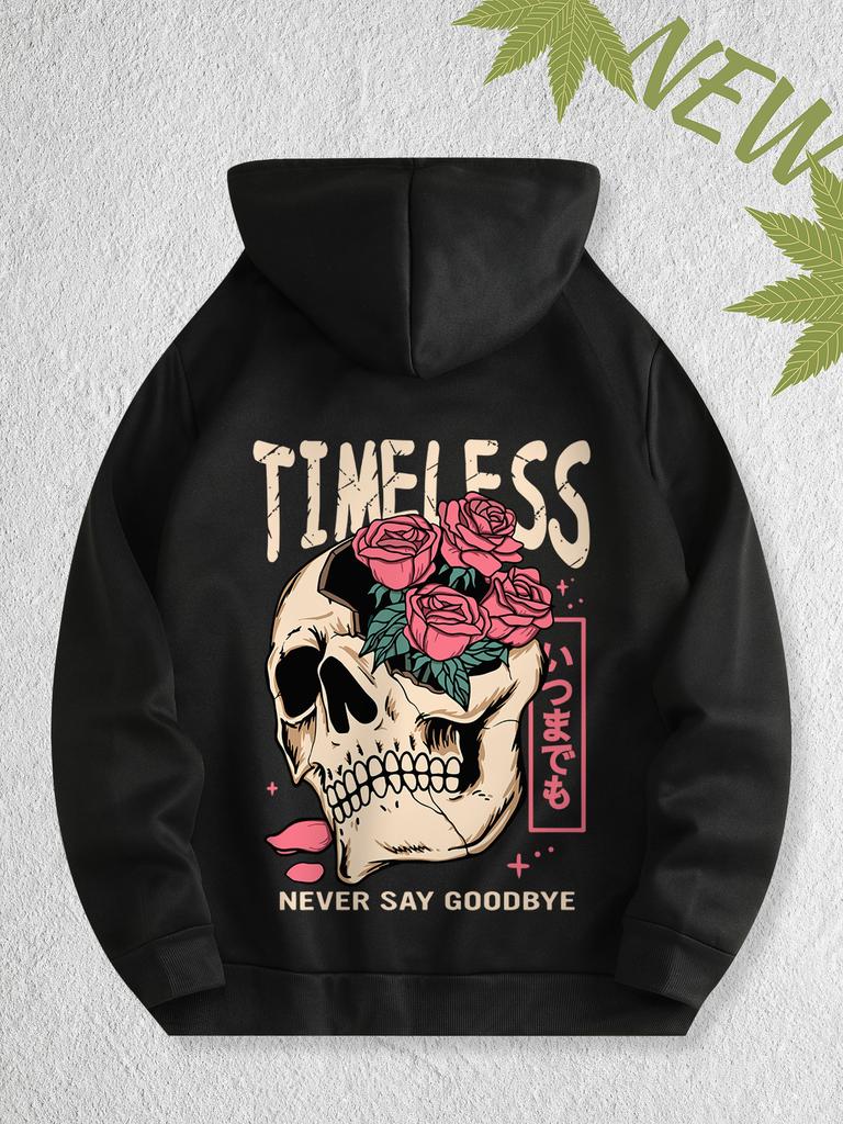 The 2025 Autumn New Men's Casual Hooded Shirt Features a Retro Print of Skull and Rose Patterns On Eco-friendly Fabric