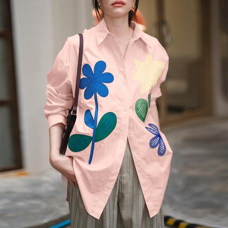 

ZANZEA Women Turn Down Collar Casual Long Sleeve Floral Print Blouse 5XL рожевий