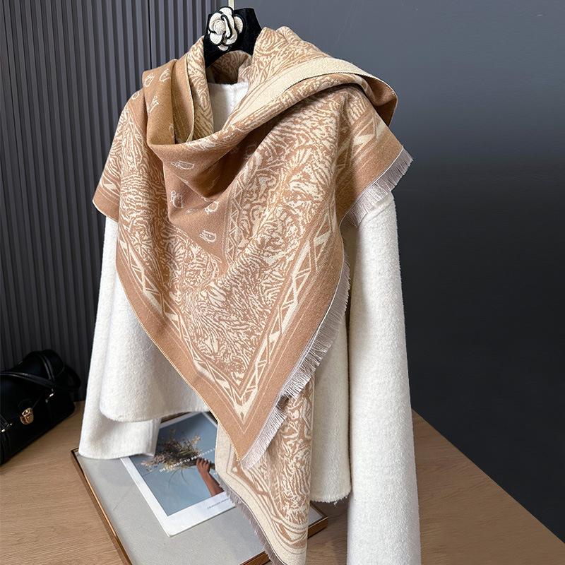 Double-sided Imitation Cashmere Geometric Texture Printing Thickened Warm Scarf Air-conditioned Room Neck Protection Shawl Outside