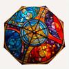 Stained Window Panel: Vibrant Artwork for Home DecorUmbrella, Portable 3-Fold Compact Umbrella for Men & Women Gift