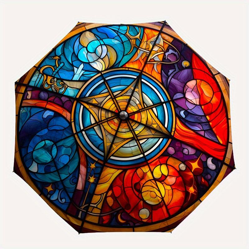 Stained Window Panel: Vibrant Artwork for Home DecorUmbrella, Portable 3-Fold Compact Umbrella for Men & Women Gift