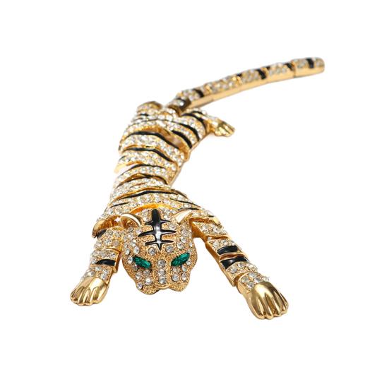 Yousheng Brooch Pin Shiny Rhinestones Inlaid Tiger Shape Badge Rust-Resistant Lightweight Bendable Tiger Brooch Fashion Accessories
