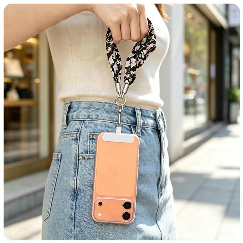 Ins Floral Phone Crossbody Strap Detachable Long Phone Case Lanyard Cute Fabric Shoulder Wrist Chain Mobile Phone Camera Pendant