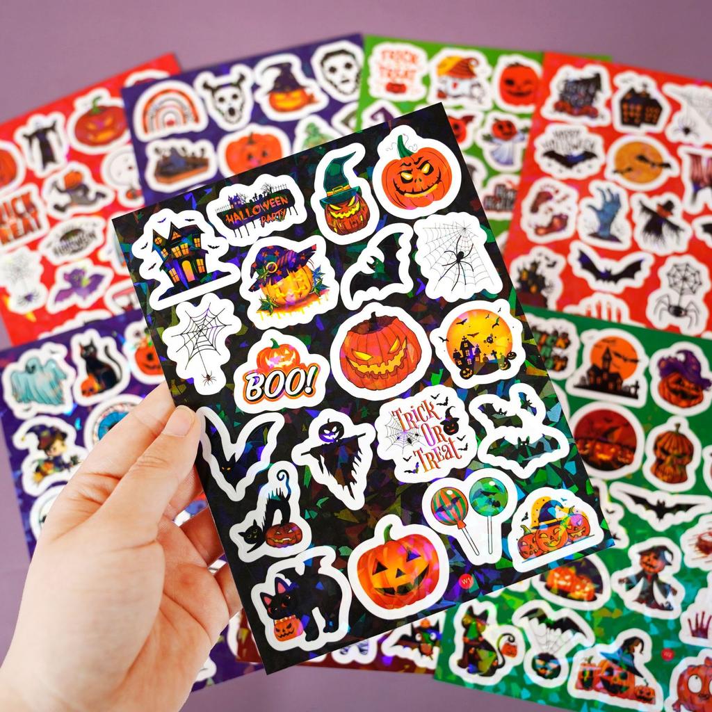 Halloween Stickers 8 Pieces 160 Laser Flash Holiday Decoration Vinyl Vinyl Stickers Halloween Stickers