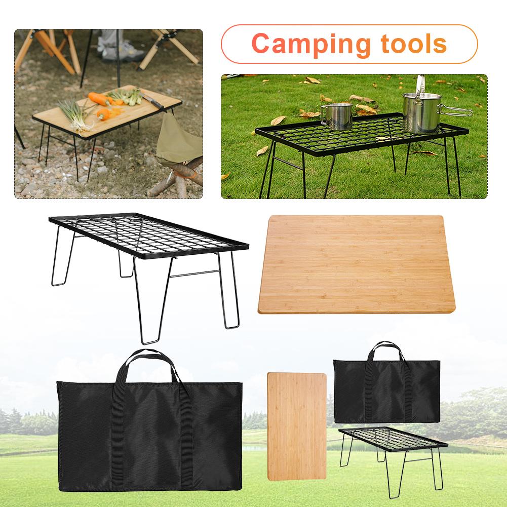 Camping Lightweight Table with Table Board & Bag Portable Cooking Net Table Campfire Grill Table for Outdoor Barbecue