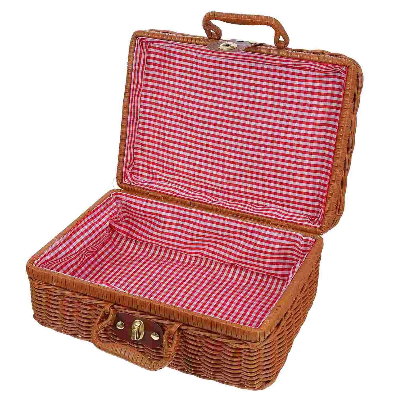 

NOELAMOUR Picnic Basket with Stylish Wooden Picnic Lunch Fabric 26x17cm Lid, Basket, Upholstered,