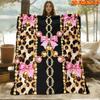 1pc 2D Flat Printing Spring & Summer New Arrival Leopard Print Bow with Golden Beads Themed Digital Print Blanket, Suitable for All Seasons, Casual Th