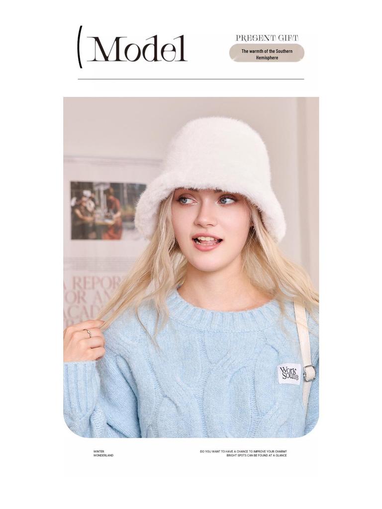 Women's Plush Faux Fur Fisherman Hat - Warm, Stylish, and Versatile for Autumn & Winter