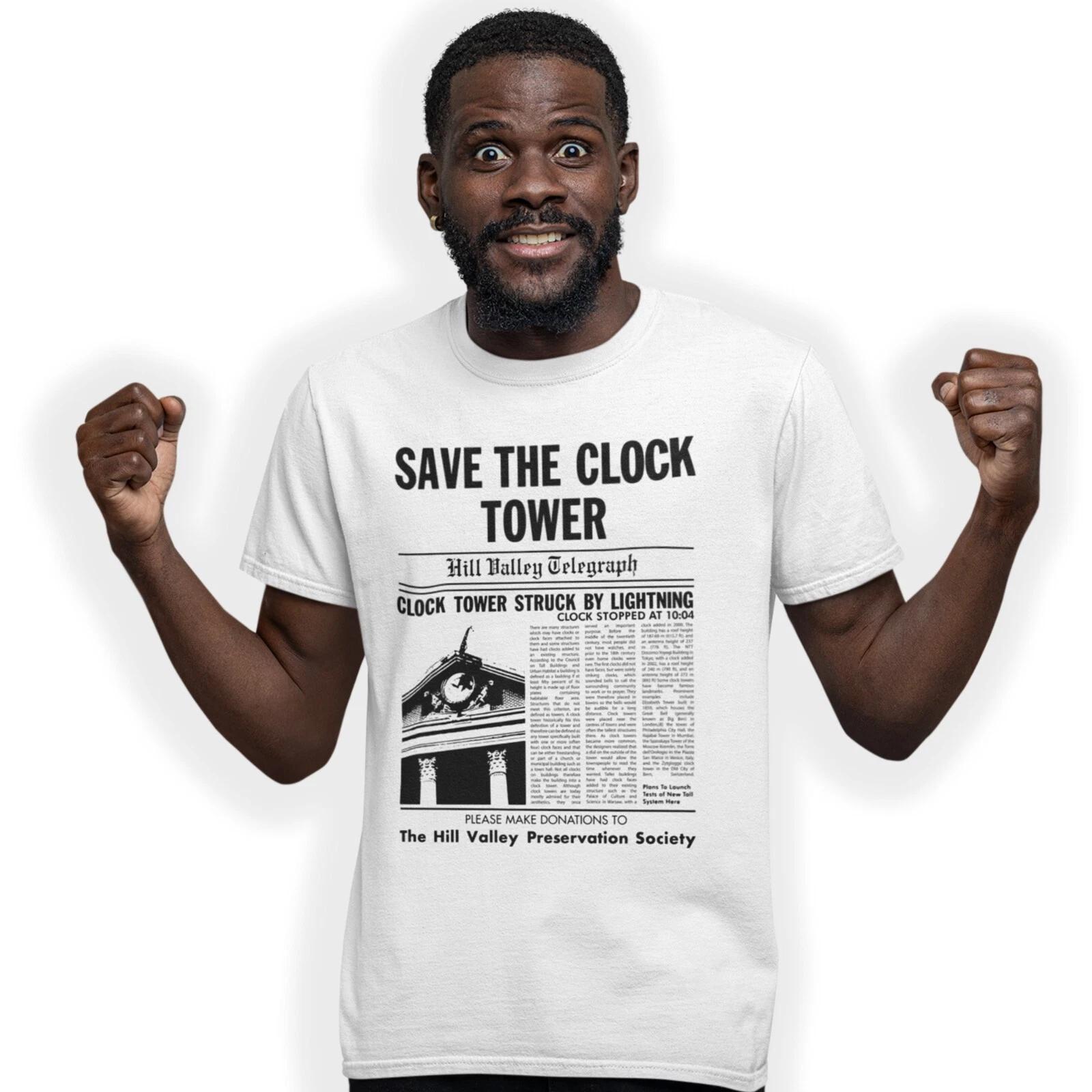 Save The Clock Tower T-shirt Back To The Future Newspaper Movie Prop Print L