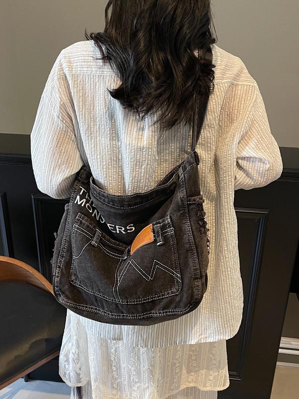 Korean Retro Distressed Women's Crossbody Tote Bag 2026