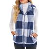 Fashionable Ladies Plaid Comfortable Fleece Cardigan Vest Stand Collar Sleeveless Women's Jacket