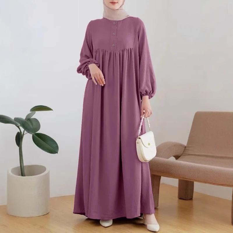 2025 Women's Elegant Muslim Robe with Puff Sleeves and 3D Embellishments