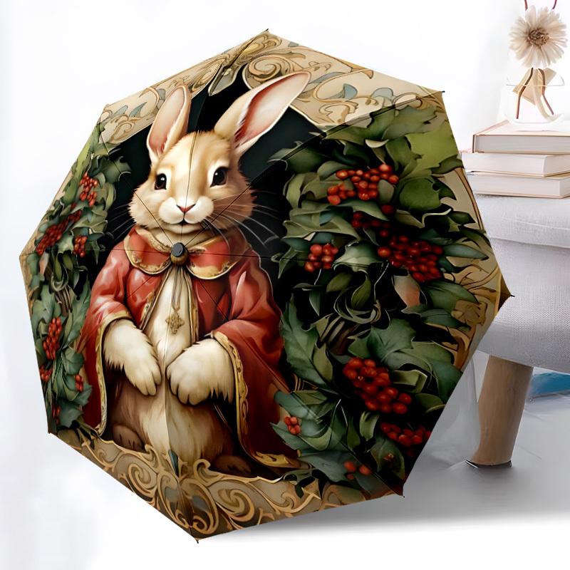 

1pc Easter Bunny Automatic Folding Umbrella - Lightweight Retractable Compact Travel Umbrella with 8-Rib Sturdy Frame, Fine Ou Iron&8K