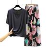 T-shirt girocollo in modal con pantaloni a gamba larga floreali in popeline Set pigiama estivo sottile Tuta casual larga per dormire Loungewear comodo tutto da abbinare