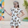 Girls White Halloween Printed Dress Round Neck Flutter Sleeve A Line Flared Dress