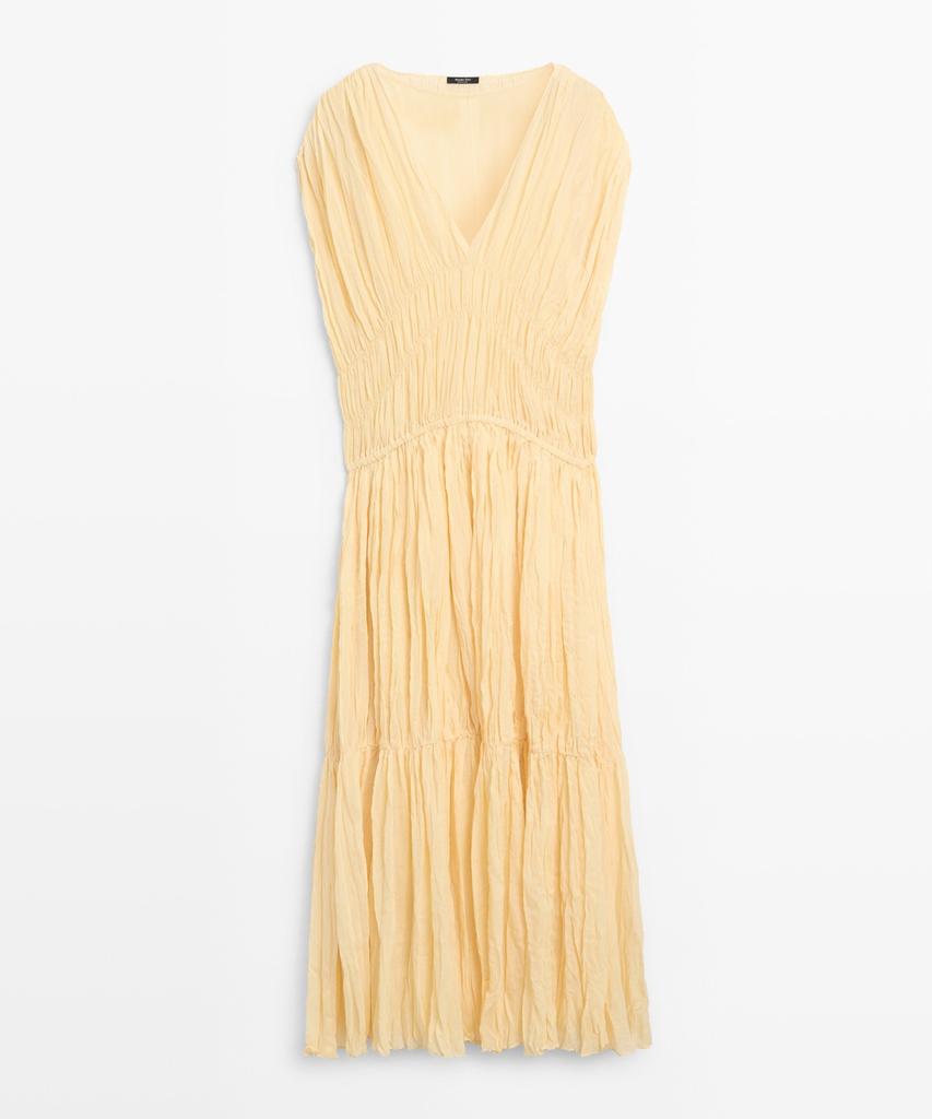 Masimodutti Shirring Detail Fluid Midi Dress