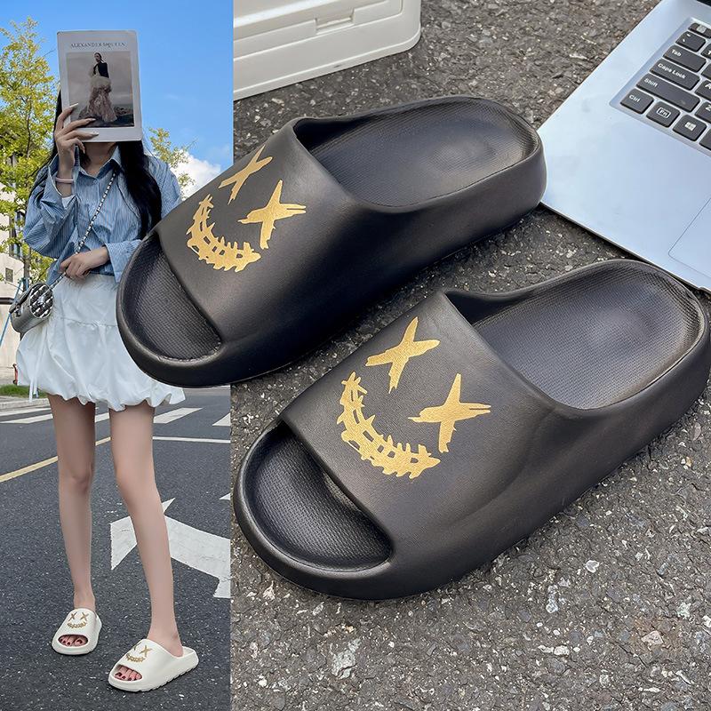 

Шлепанцы EVA с узором «Смайлик», домашние плоские нескользящие тапочки для пары, уличные легкие быстросохнущие пляжные тапочки, сандалии 36-37 чёрный