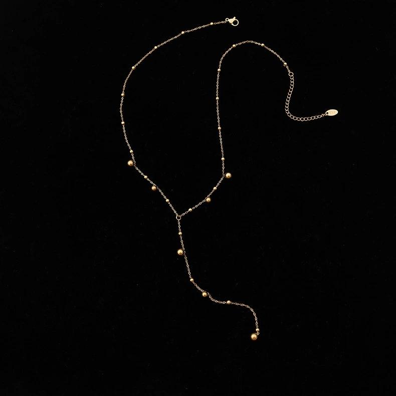 LT-P794 Ins Cold Style Trendy Bead Long Tassel Necklace Women's Collarbone Neck Chain Sweater Chain Stainless Steel Party