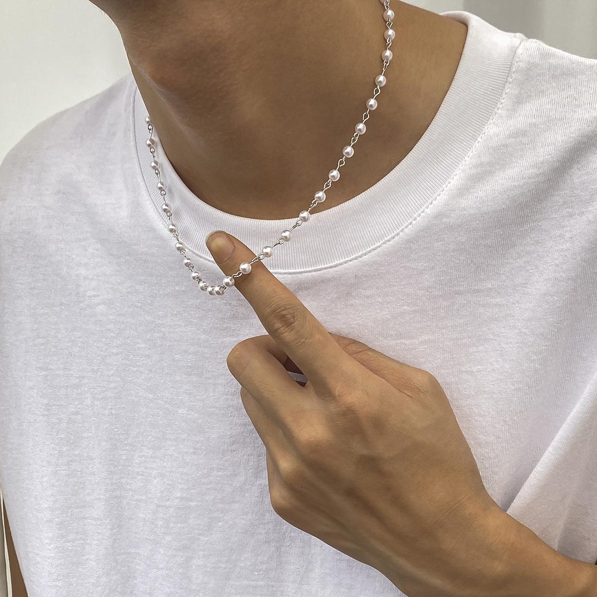 

Small Imitation Pearl Beads Chain Short Choker Necklace for Men Trendy Beaded Chain Necklace on Neck 2026 Fashion Jewelry Collar
