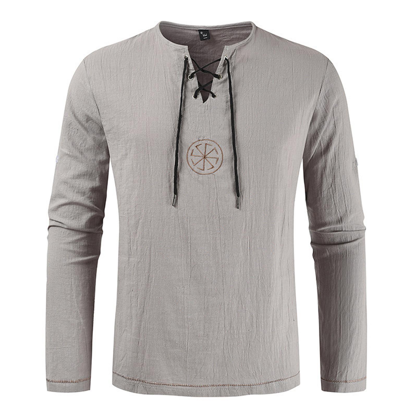 

Casual Slim Fitting Shirt Long Sleeve Cotton Linen Color Shirt XXL