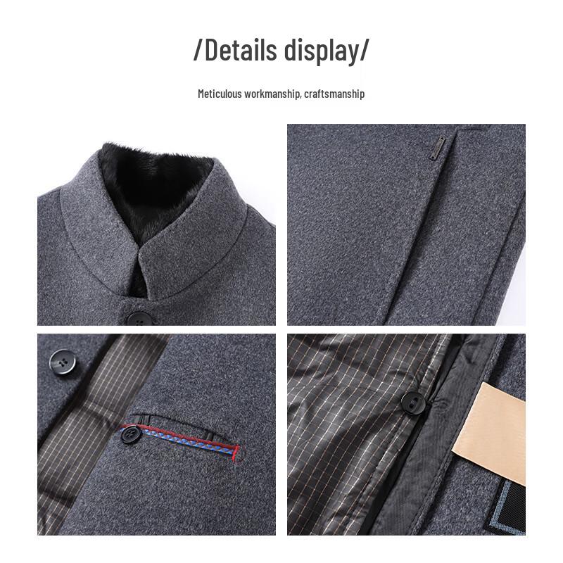 MONTAGUT Men's Winter Wool Coat with Mink Fur & Down Liner