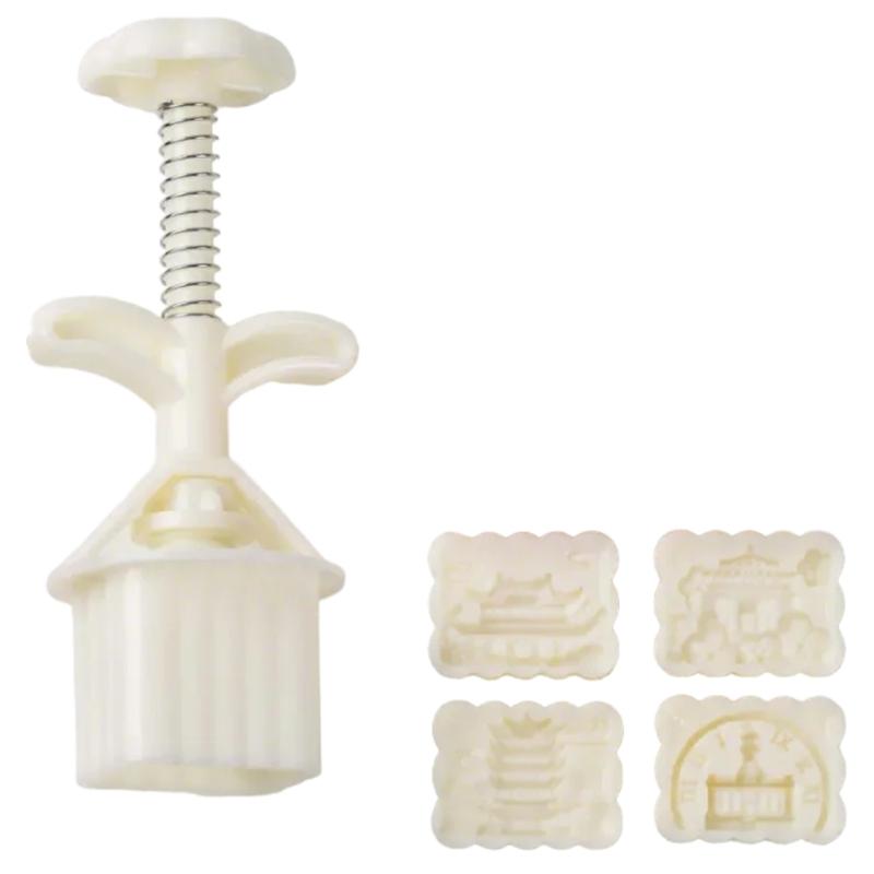

Delicate Mooncakes and Pastry Press Creative 25/50G Mooncakes Crafting Mould with 4 Exchangeable Stamp for Pastries