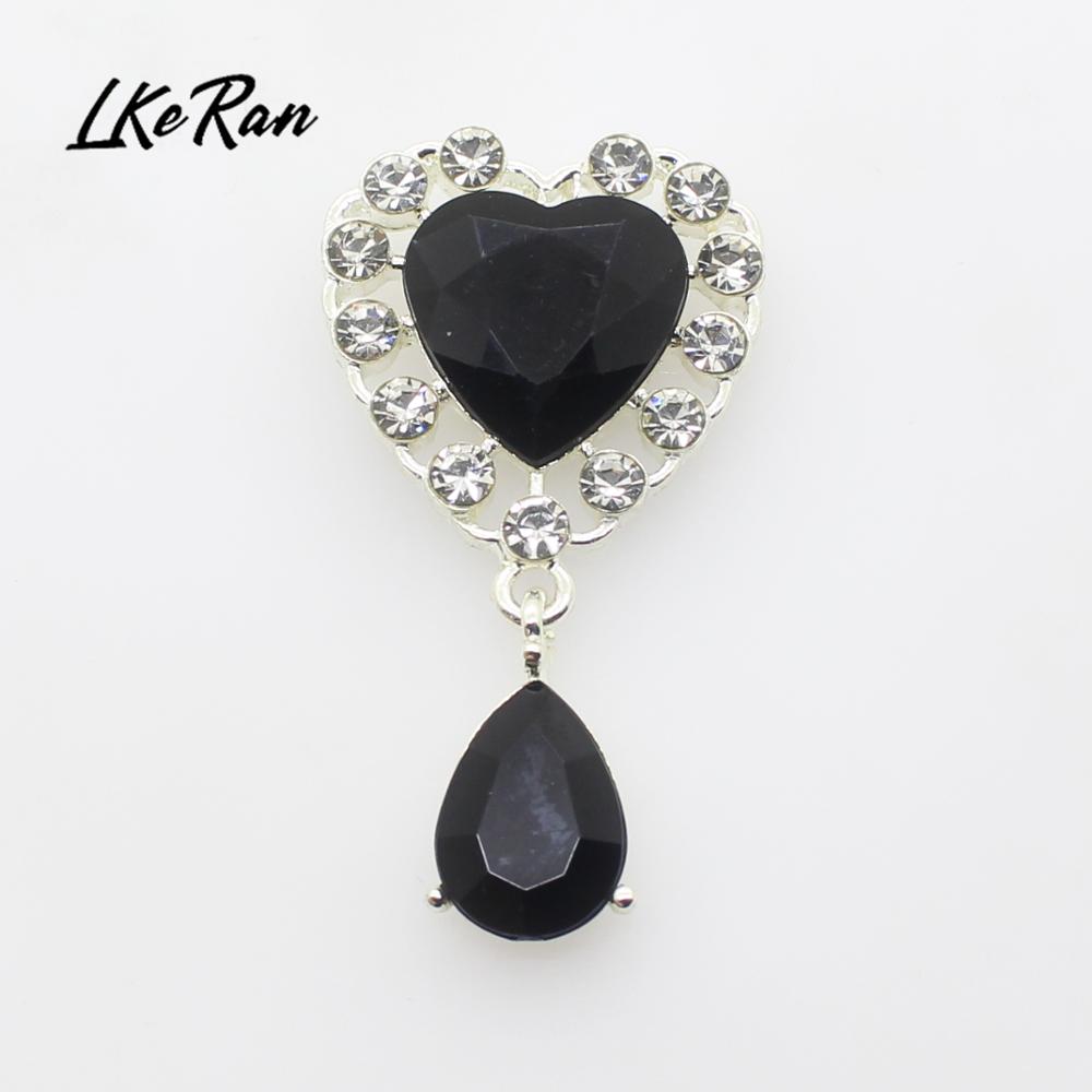 New 5Pcs 25mm*45mm Heart Acrylic Rhinestone Pendants Buttons For Wedding Decoration Metal Brooch Hair Bow DIY Jewelry Craft