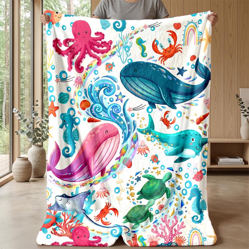 Ocean Life Adventure 56 Theme blanket Lightweight Warm Flannel Blanket Decorative Throw Blanket for Home Decoration