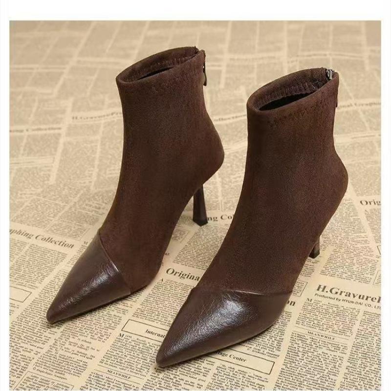 Fashion Ankle Boots Women Chunky Mid Heels Suede Shoes Woman Pointed Toe 2025 Trend Winter New Goth Walking Snow Chelsea Botas De Mujer