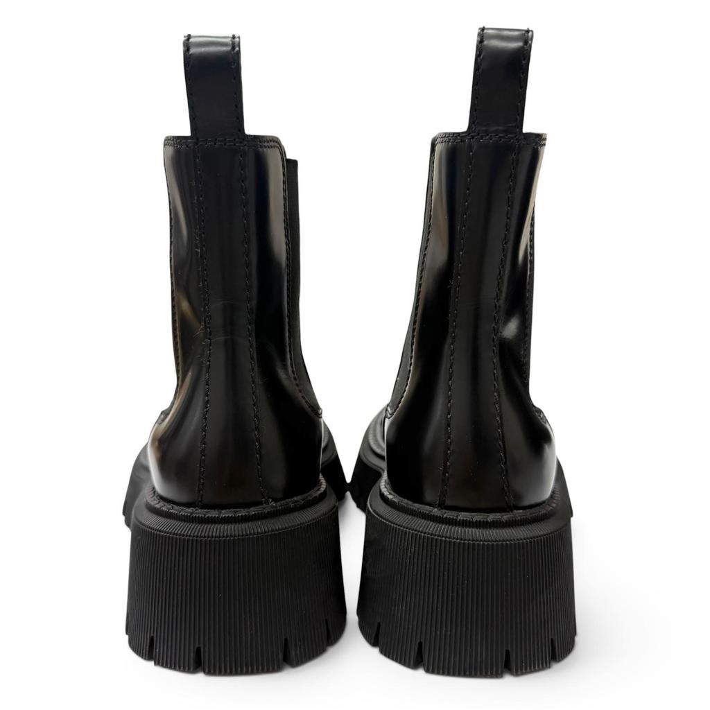 Great BALENCIAGA Boots TRACTOR BOOTIE Side Gore Black Leather Women Used