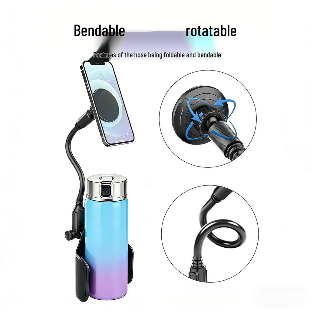 Magnetic Car Cup Holder & Phone Mount with Multi-functional Adjustment