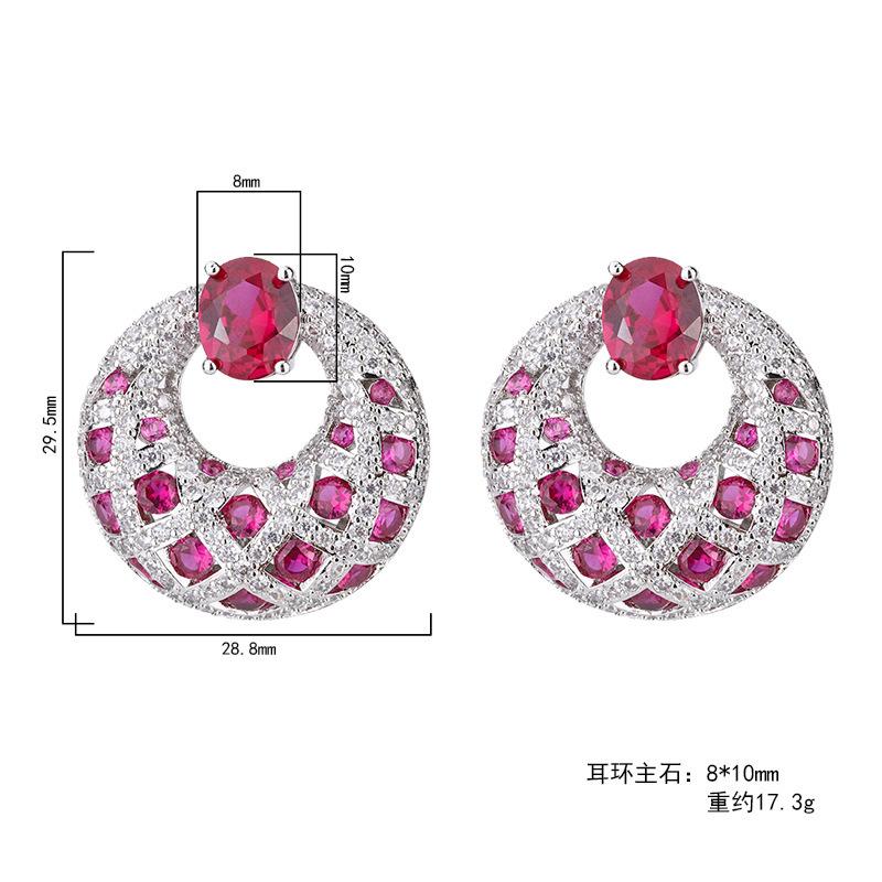 Temperament Women'S Earrings, Colored Treasure Earrings Inlaid With Simulated Pigeon Blood Red Sapphire Earrings, Main Stone 8 * 10