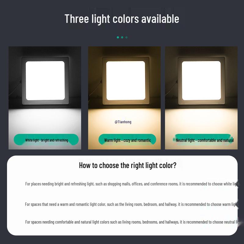 6-Inch Square Recessed Downlight Panel with Adjustable Grille (Cutout Sizes: 10, 13, 15, 17, 20 cm)