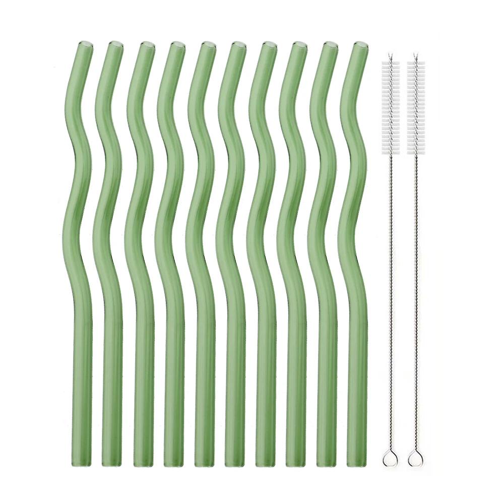 12Pcs Colorful Glass Straws Wavy Reusable Drinking Straws Eco-friendly Straws for Drinks Coffee Milk Tea Straw Barware